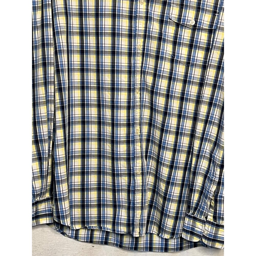 Chaps Men Yellow & Blue Plaid Button-Down Shirt XL 100% Cotton Long Sleeve - Picture 14 of 16